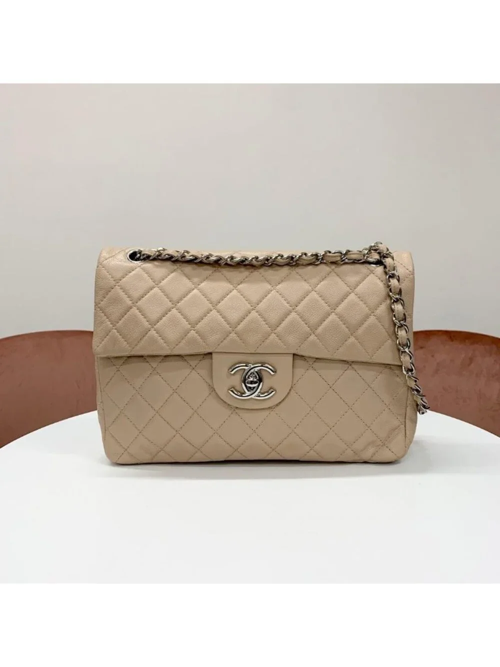 Chanel Big Quilted Caviar Leather CC Logo Shoulder